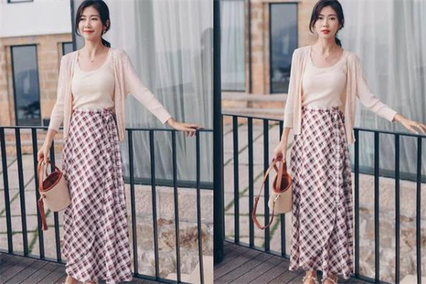 格子长裙搭配什么上衣好看,毛呢格子长裙搭配图片