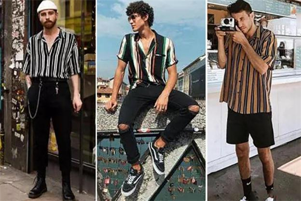 条纹复古衬衫,复古印花衬衫