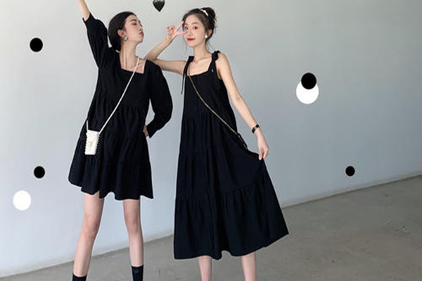 黑色直筒裙穿搭图片,小黑裙长裙 气质 收腰