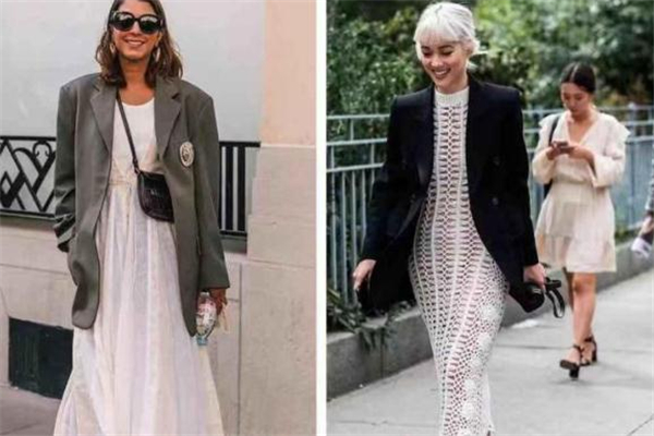 西装外套搭配长裙图片,西装外套搭配长裙