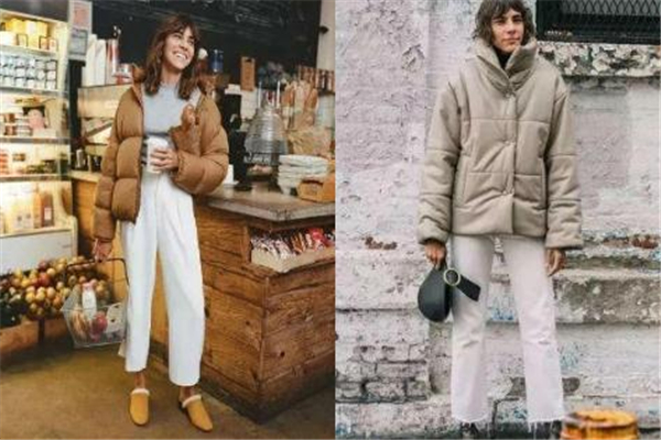 羽绒服和阔腿裤搭配,米白色阔腿裤配什么颜色羽绒服