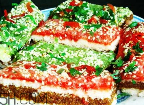 糕点上的红丝绿丝是什么,三色重阳糕