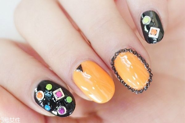 橘子美甲图片,橘色美甲图片