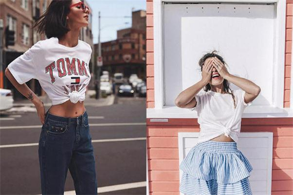 T恤打结穿法,t恤打结方法图解 下摆