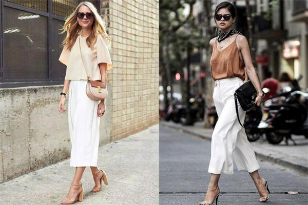 白色阔腿裤搭配上衣图片,白色阔腿裤穿什么样的鞋?