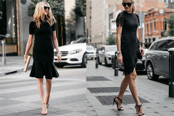 小黑裙长裙 气质 收腰,经典小黑裙