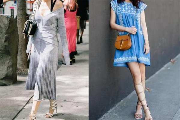 女生绑带凉鞋,吊带连衣裙配什么鞋子图片