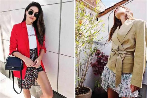 西装外套配碎花裙,小西装配裙子