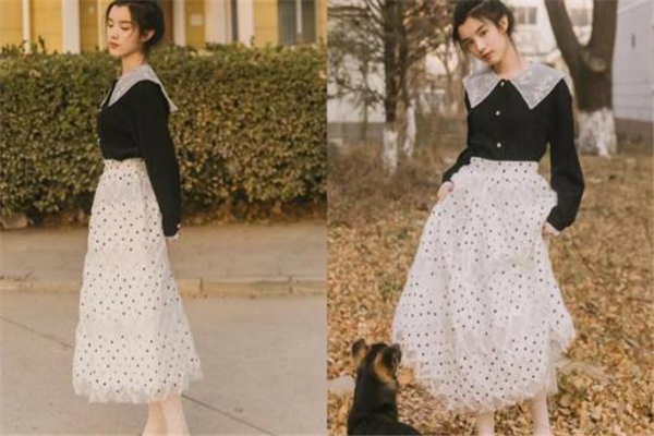 波点网纱半身裙搭配什么上衣呢,波点网纱半身裙