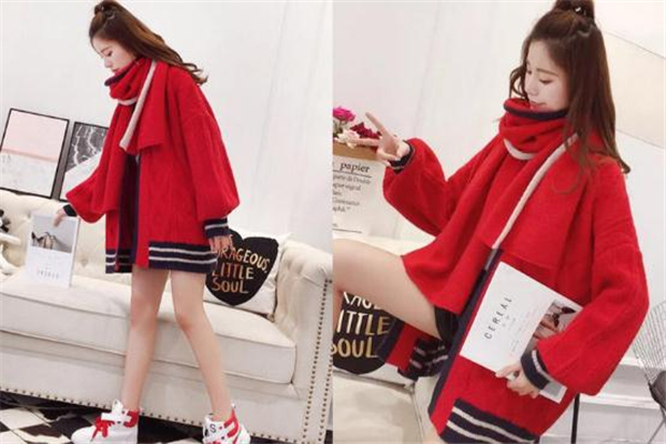 古驰针织长袖开衫,红色针织开衫内搭什么比较好看