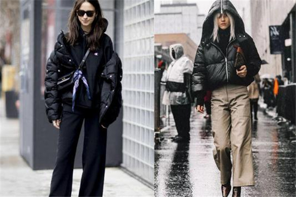 黑色羽绒服配阔腿裤,黑色羽绒服配阔腿裤图