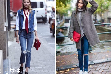 破洞牛仔裤穿搭,破洞牛仔裤配什么上衣好看男