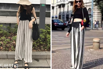 条纹阔腿裤应该配怎样的上衣,条纹阔腿裤搭配图片