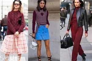 酒红色毛衣配什么外套好看,枣红色毛衣