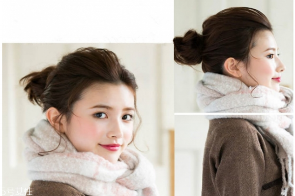 冬天戴围巾怎么扎头发,冬天短发围围巾怎么扎